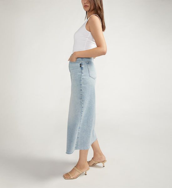 Front-Slit Midi Jean Skirt