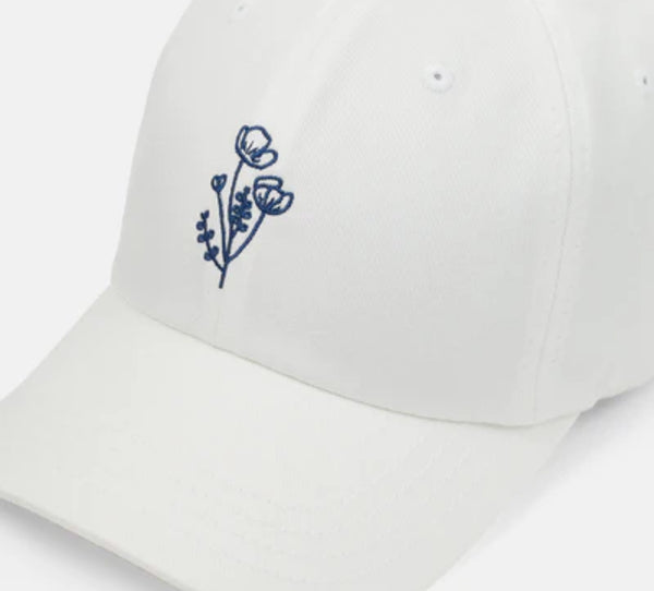 Flower Embroidery Peak Hat- undyed Navy