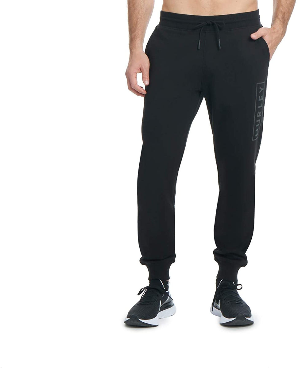 Hurley Mens Boxed Logo Relaxed Fit Fleece Joggers- Black – Johns
