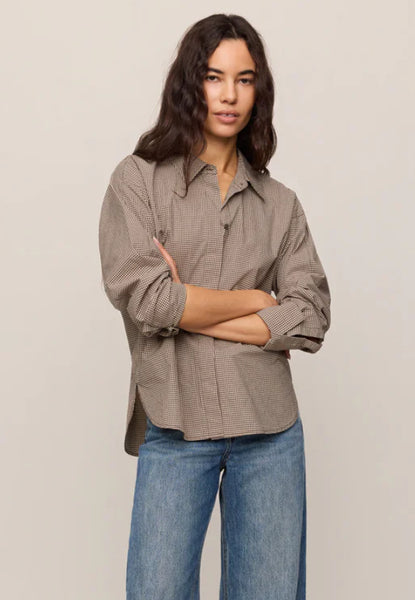 On Duty Gingham Button Up - Dark Chocolate