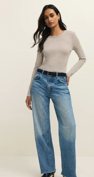 SECOND SKIN CREW LONG SLEEVE TOP- natural heather