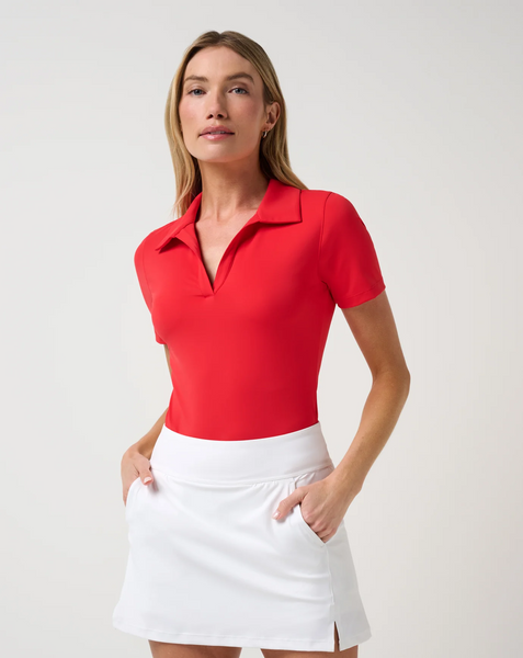 Moveknit SS Vneck Polo - Tomato