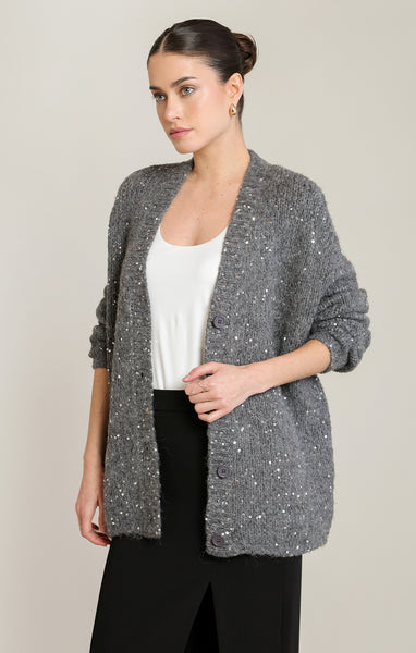 Karly Sequin Cardigan - Medium Grey