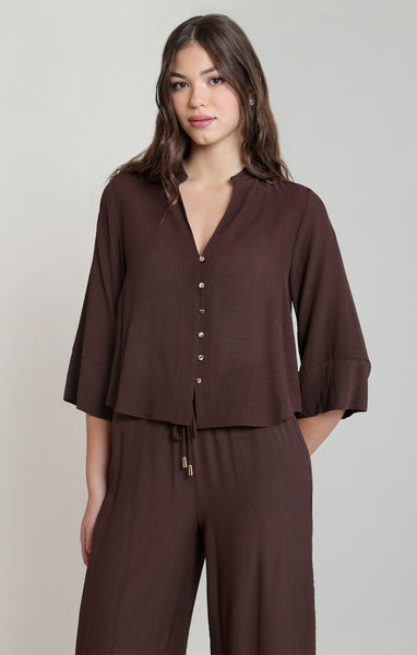 Teyana Wide Sleeve Blouse - Dark Chocolate