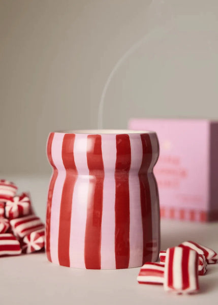 Cabana Pink Peppermint Striped Ceramic Candle 6.5oz