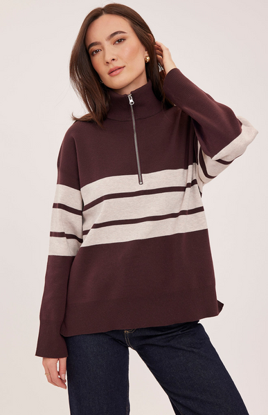 Idris 1/4 Zip Sweater - Fig Stripe