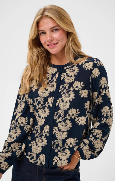 Ruby Blouse - Navy w/ Oatmeal Floral