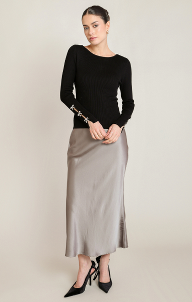 Charli Bow Rhinestone Sweater Top - Black