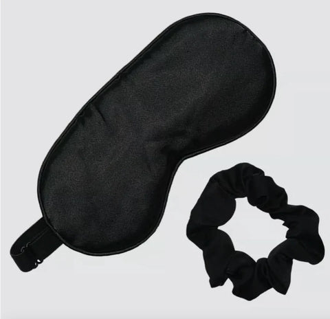 Satin Eye Mask & Scrunchie Set - Black
