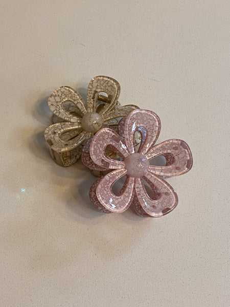 Marble Flower Claw Clips