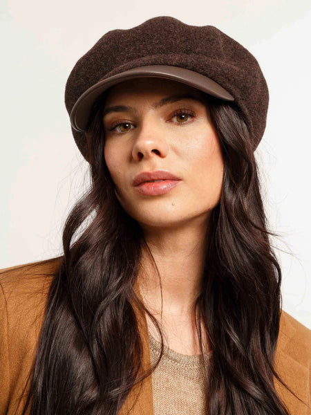 LOEVENICH WOOL PEAKED CAP WITH IMITATION LEATHER VISOR