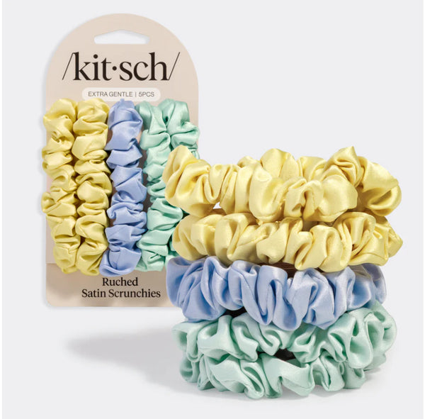 Ruched Satin Scrunchies - 5 pc Set