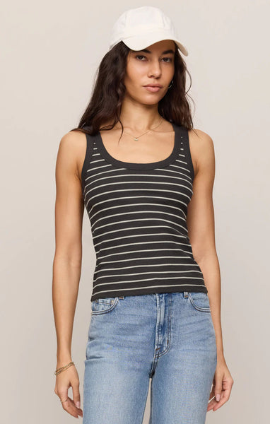 Rowe Striped Scoop Tank - Ash Black