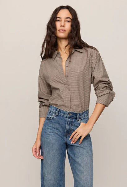 On Duty Gingham Button Up - Dark Chocolate