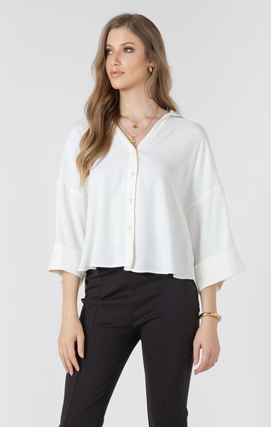CAMILLE CUFFED BUTTON FRONT BLOUSE