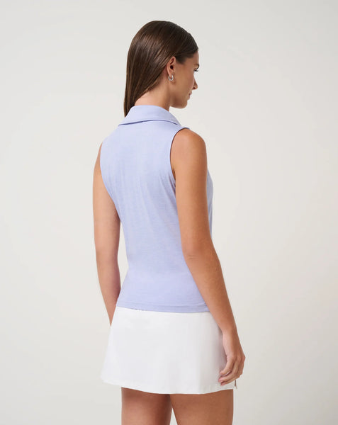SKYLOFT LIGHT SLEEVELESS POLO- Heather Soft Blue