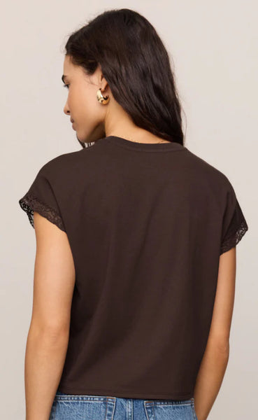 Marika Lace Trim Muscle Tee - Dark Chocolate