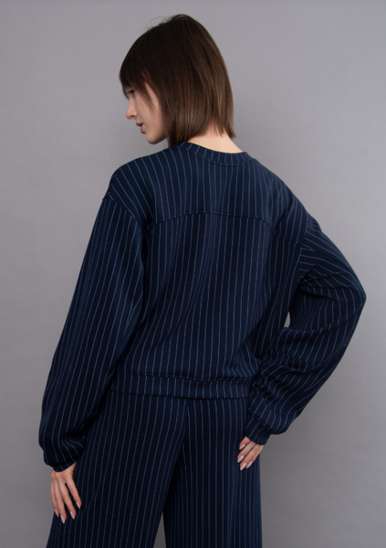Beatrice Striped Soft Knit Crew - Navy