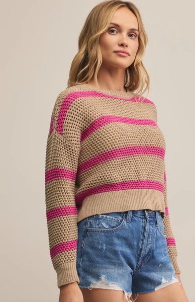 BROADBEACH STRIPED SWEATER- Biscuit