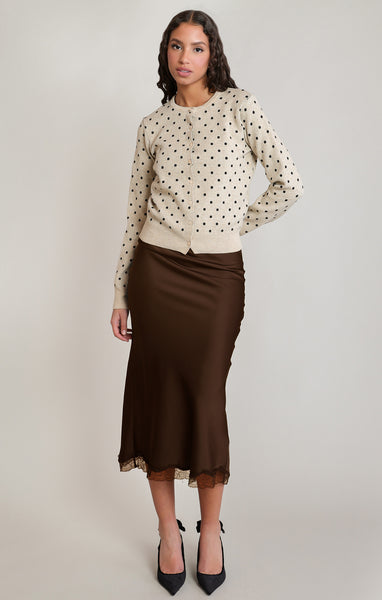 Sally Satin Lace Skirt - Chocolate