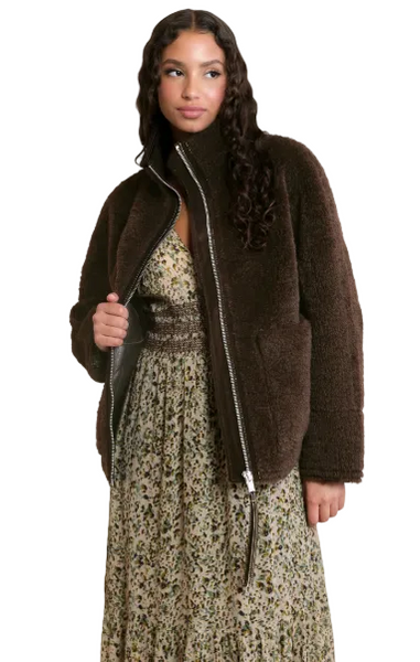Amelia Faux Shearling Jacket - Dark Brown