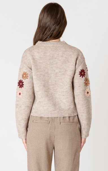 TATE CREWNECK FLORAL APPLIQUE SWEATER