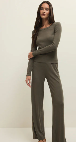 RENAE SLUB RIB LONG SLEEVE TOP- Khaki
