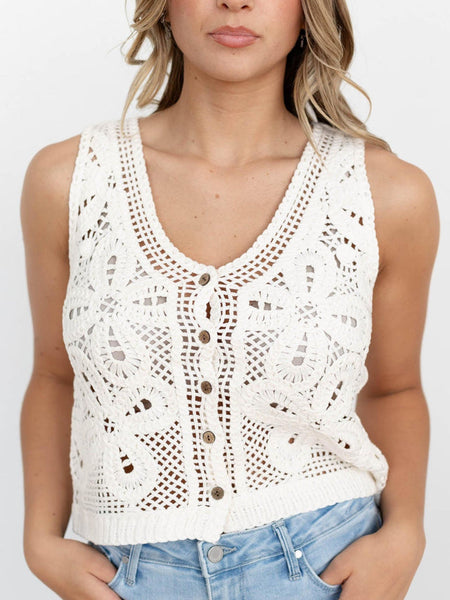 Lilia Crochet Look Button Vest