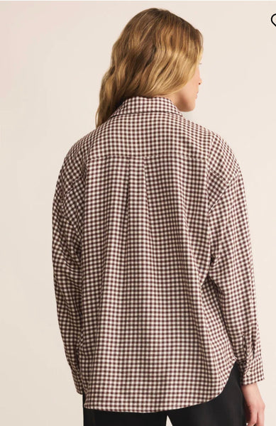 River Plaid Button Up - Chocolate Cherry