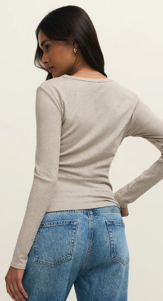 SECOND SKIN CREW LONG SLEEVE TOP- natural heather