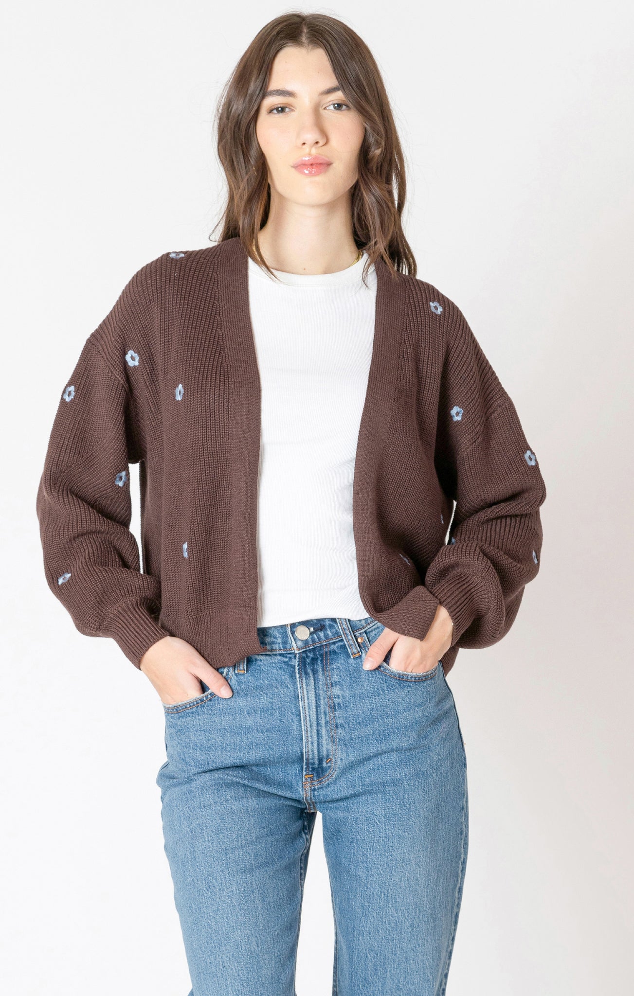 EMERY EMBROIDERED OPEN CARDIGAN