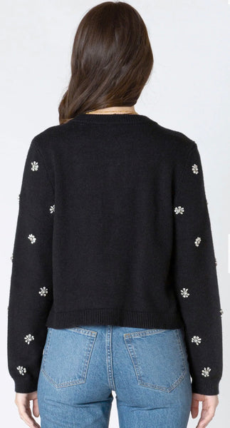 Ella Embellishment Tie Front Cardigan - Black