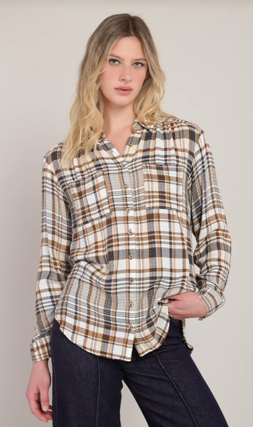 Jennifer Plaid Shirt - Brown and Navy