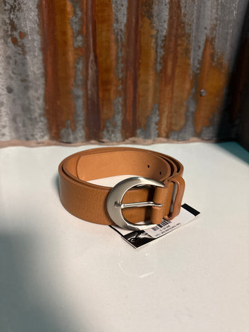 Satin Silver Buckle Belt - Camel