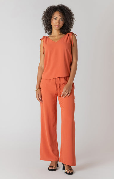 HEIDI V-NECK TIE SHOULDER TOP- copper