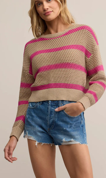 BROADBEACH STRIPED SWEATER- Biscuit