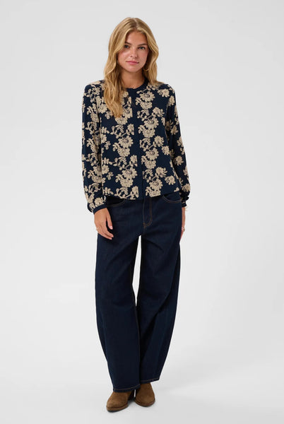 Ruby Blouse - Navy w/ Oatmeal Floral