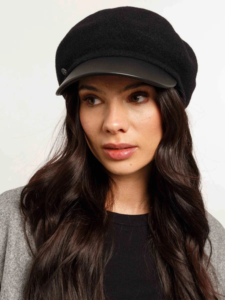 LOEVENICH WOOL PEAKED CAP WITH IMITATION LEATHER VISOR