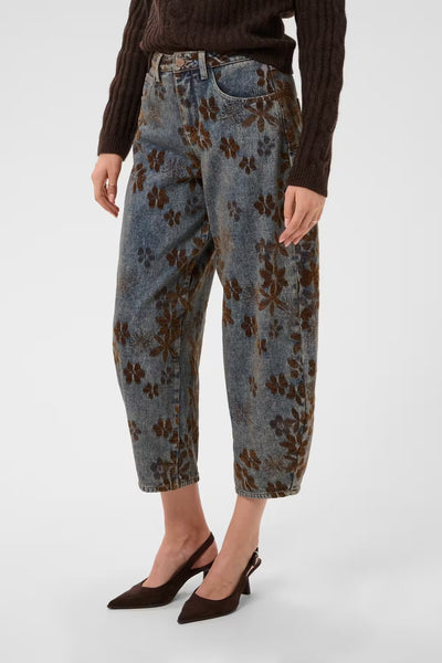 Ramona Barrel Jeans - Brown Denim Floral