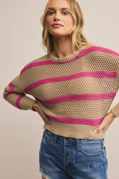 BROADBEACH STRIPED SWEATER- Biscuit