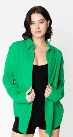 Cotton Button Front Blouse- Kelly green