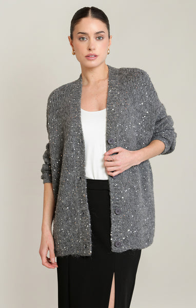 Karly Sequin Cardigan - Medium Grey