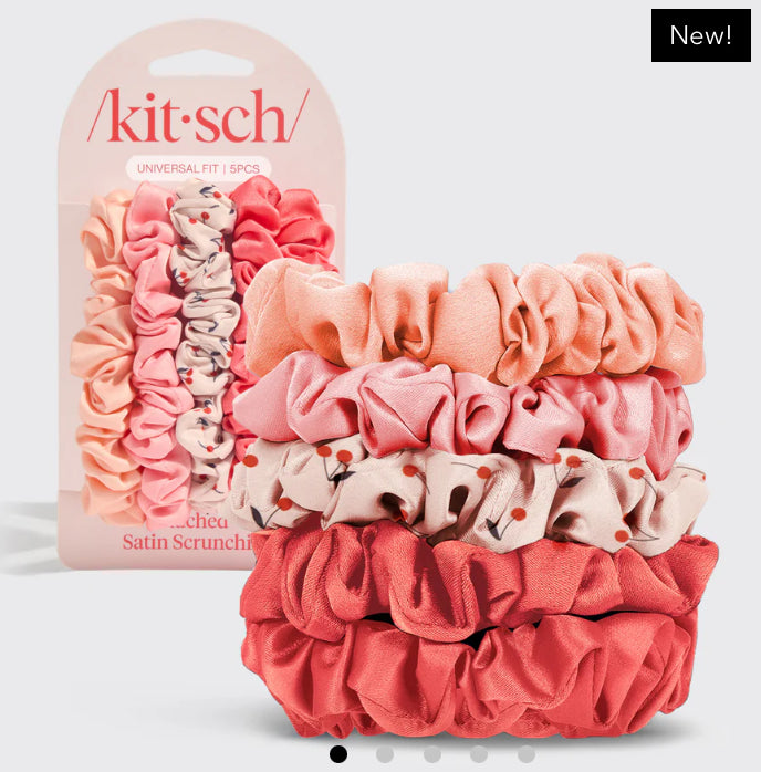 Cherry Blossom Ruched Satin Scrunchies 5pc Set
