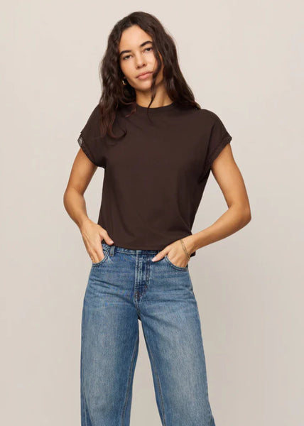 Marika Lace Trim Muscle Tee - Dark Chocolate