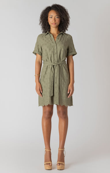 Lucy Belted Eyelet Dress - Sage