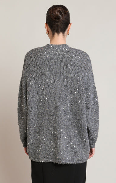 Karly Sequin Cardigan - Medium Grey