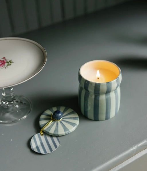 Cabana Warm Cider Striped Ceramic Candle 6.5oz