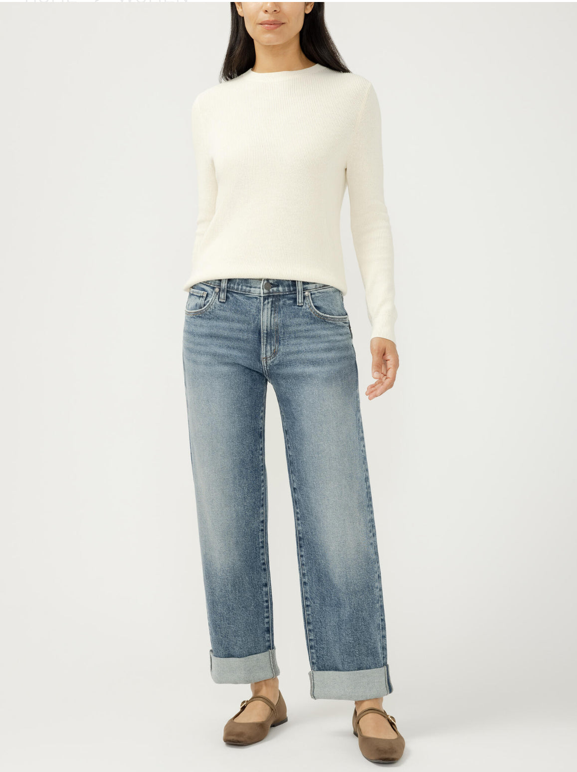 Relaxed Mid Rise Straight Leg Jeans