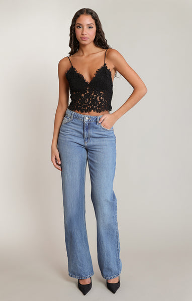 Josie Lace Embroidered Cami Top - Black