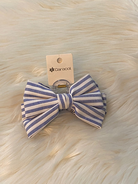 Striped Bow Claw Clip - Blue